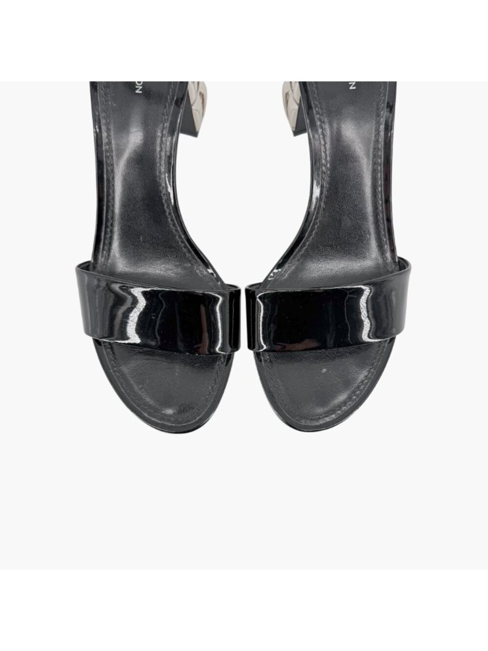 Louis Vuitton Silver Light LV Block Heel Sandals Black Patent Size 38.5 US 8.5 - Picture 3 of 15